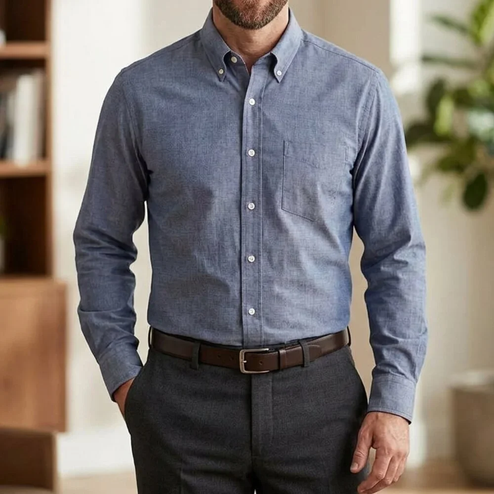 J. CREW Men's Mercantile Flex Blue Chambray Cotton Shirt Size Small NEW